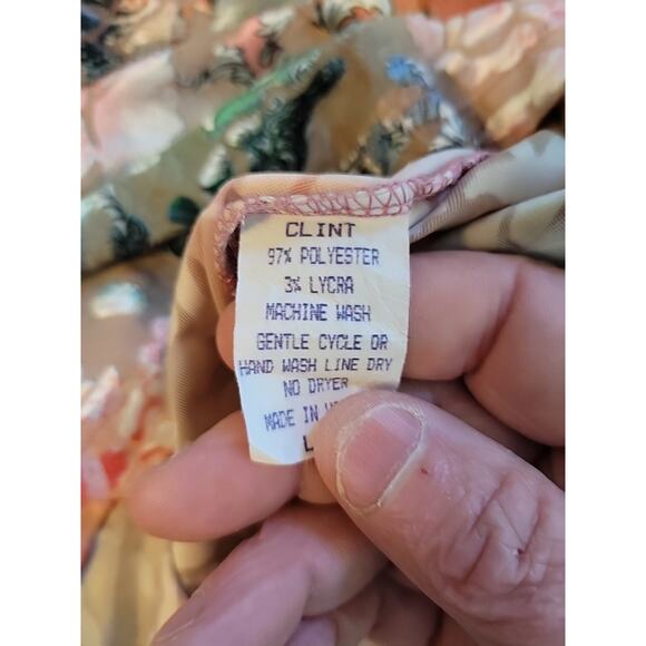 Clint Honolulu Colorful Tropical Floral 3/4 Sleeve Blouse Large Stretch Sheer - Picture 12 of 12